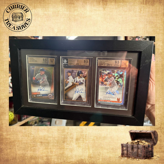 Pete Alonso Rookie Autograph 3-Card Framed Display – BGS 9.5/10 Gem Mint Trio