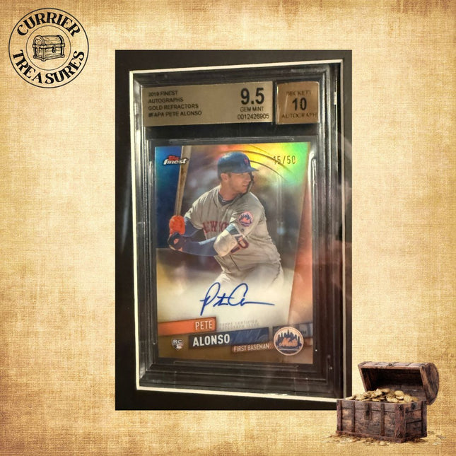 Pete Alonso Rookie Autograph 3-Card Framed Display – BGS 9.5/10 Gem Mint Trio