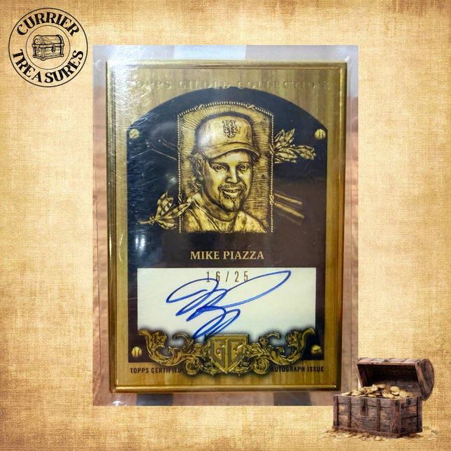 2022 Mike Piazza Topps Gilded Gold Frame Hall of Fame Plaque - Autographed #’d 16/25 - New York Mets
